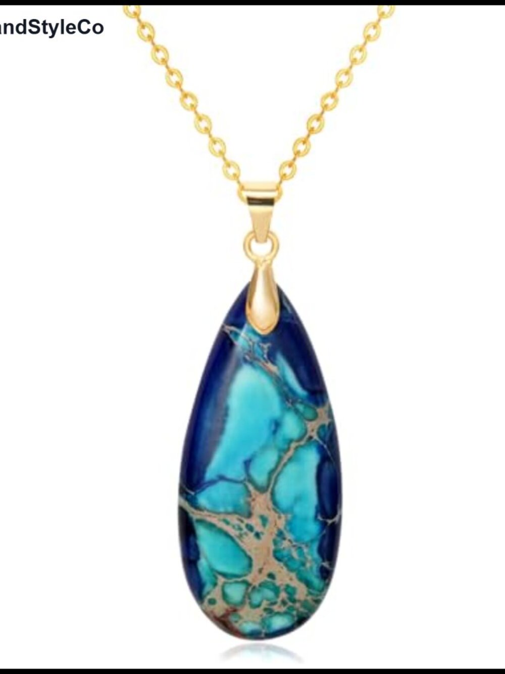 Women Teardrop Natural Stone Pendant Necklace 18k Gold Plated Chain